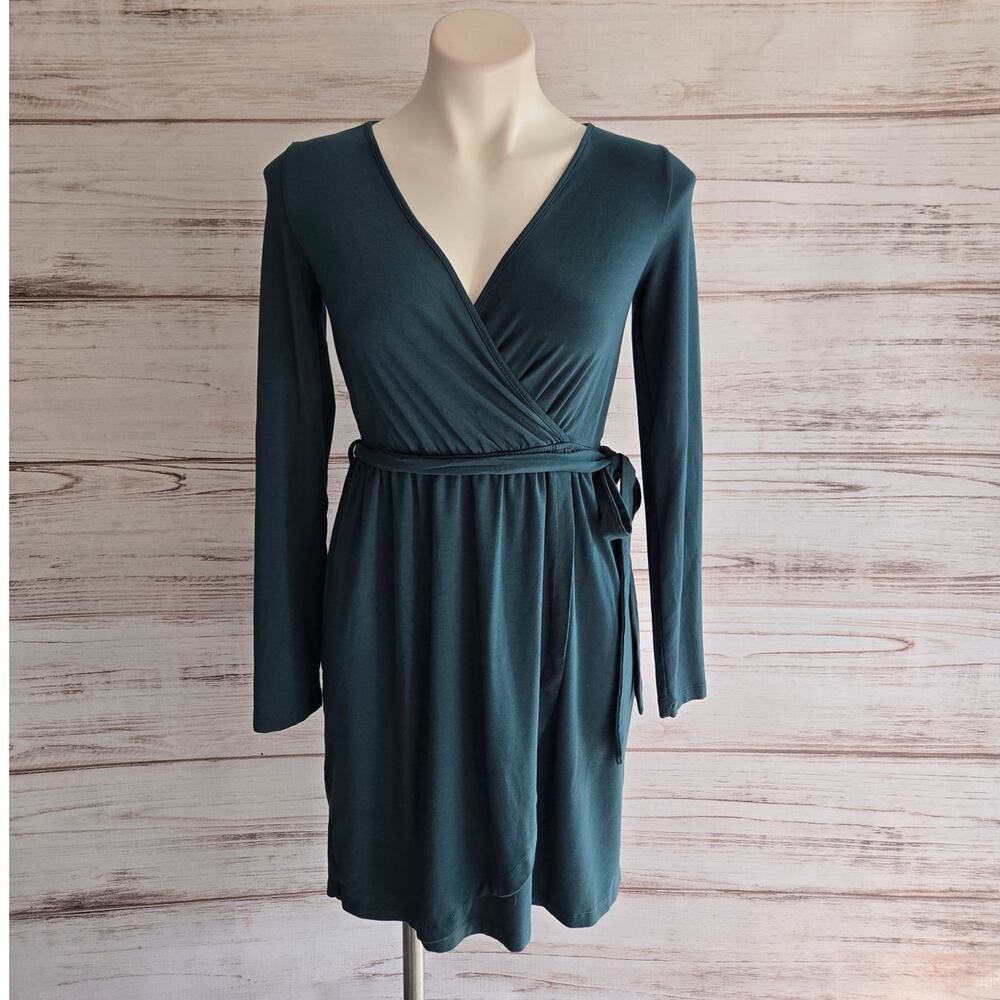 Tart Long Sleeve Faux Wrap Green Jersey Knit Dress sz Small